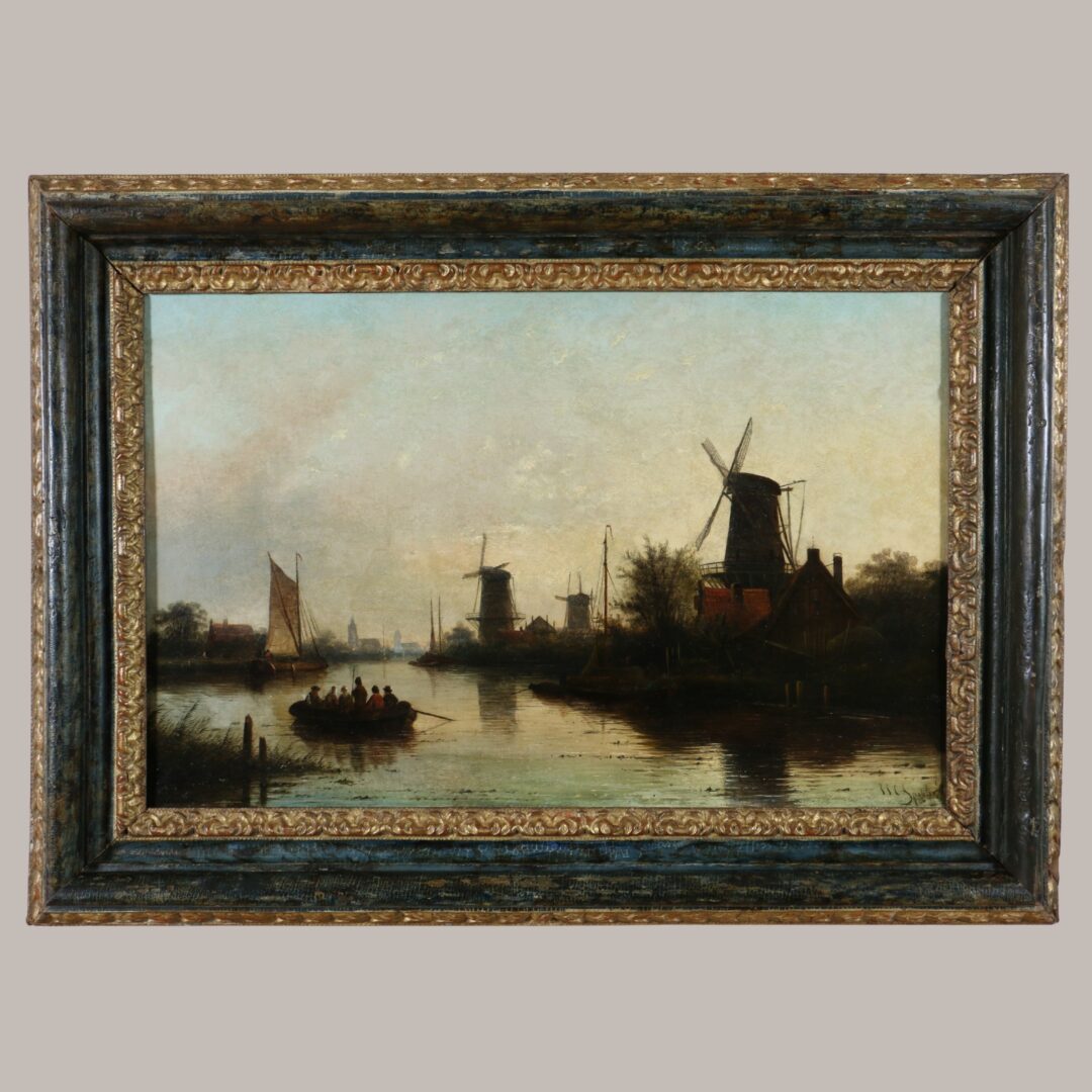 Jacob Jan Coenraad Spöhler (1837, 1923) signé. Fin de journée sur un canal de Hollande
