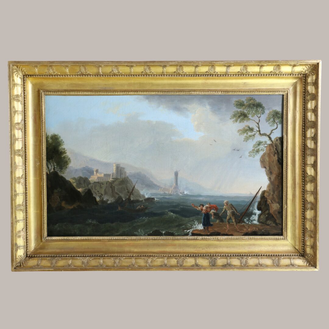 Jean Pillement (1728-1808) attribué. Paysage côtier, un jour de Tempête vers 1800.