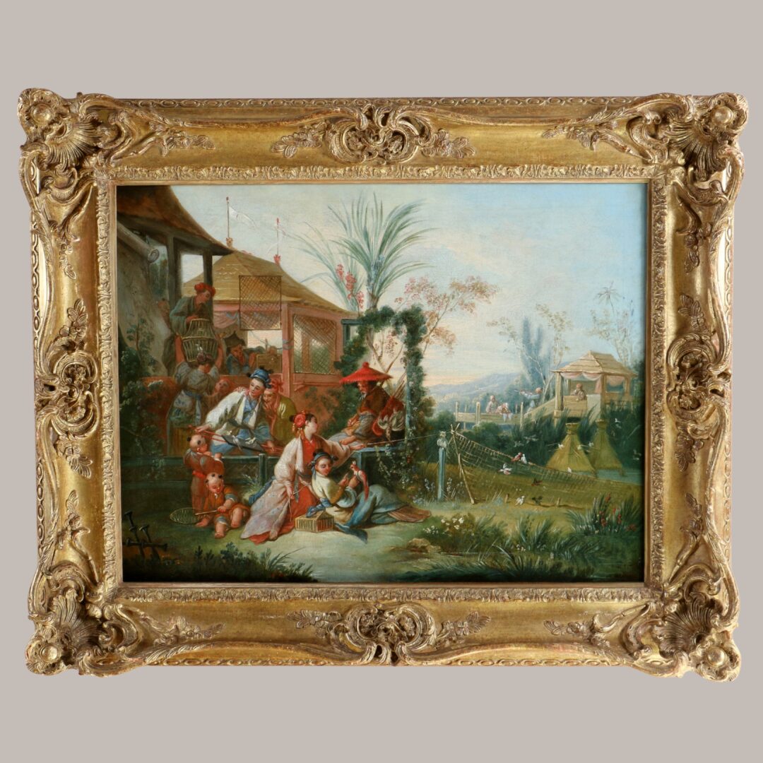 La chasse aux oiseaux, chinoiserie attribuée à l’atelier De François Boucher vers 1750.