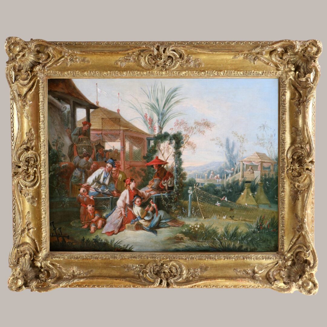 La chasse aux oiseaux, chinoiserie attribuée à l’atelier De François Boucher vers 1750.